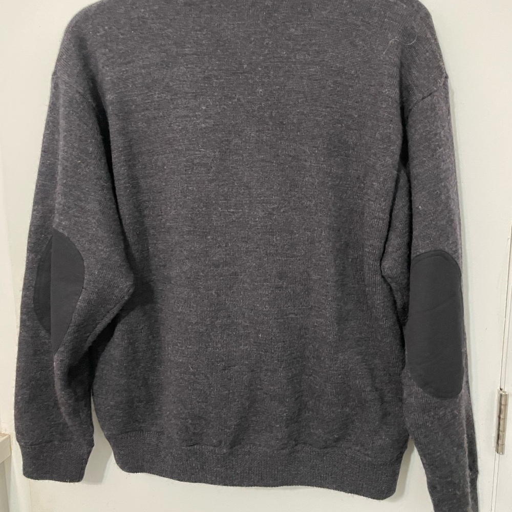 Cabela’s Outdoor Gear 1/4 Zip 100% WOOL LONG SLEEVE GRAY SWEATER elbow patches - Picture 7 of 7